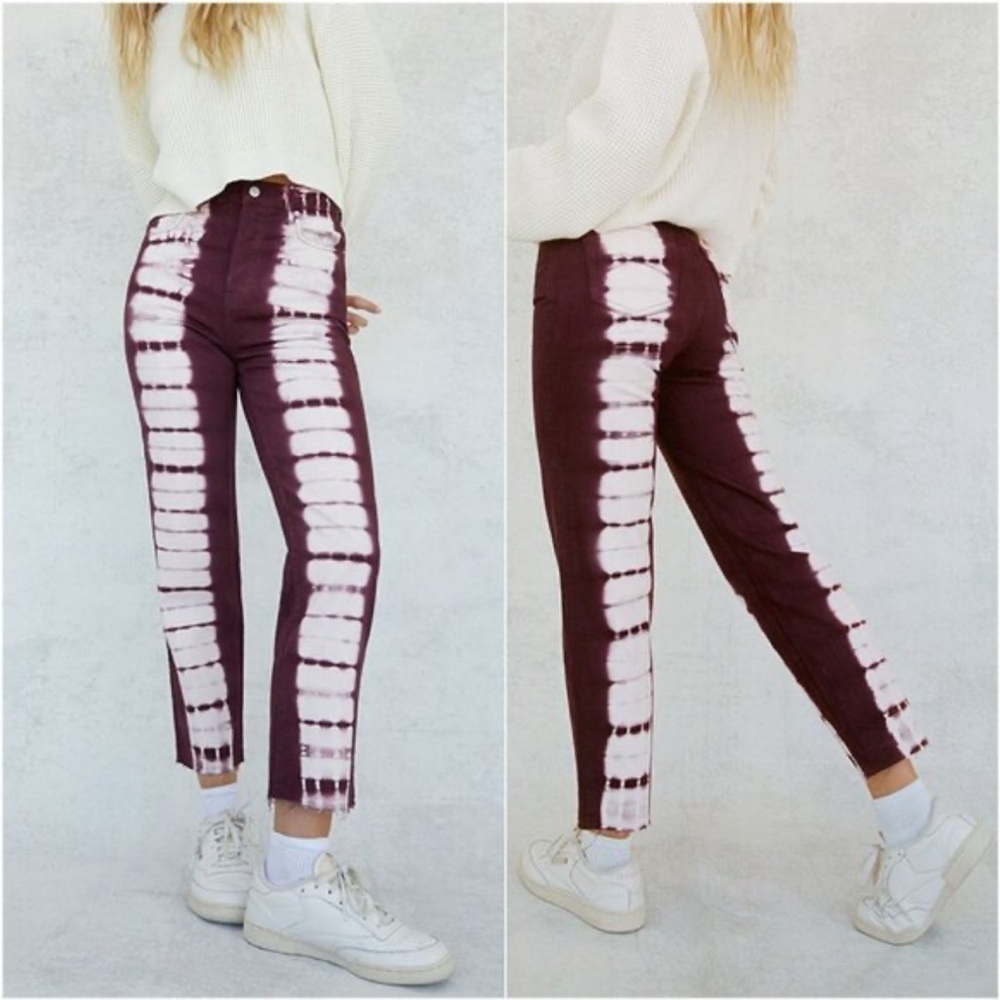 NEW PacSun Women's 28 Eco Raspberry Tie Dye High Rise Straight Raw‎ Hem Jeans